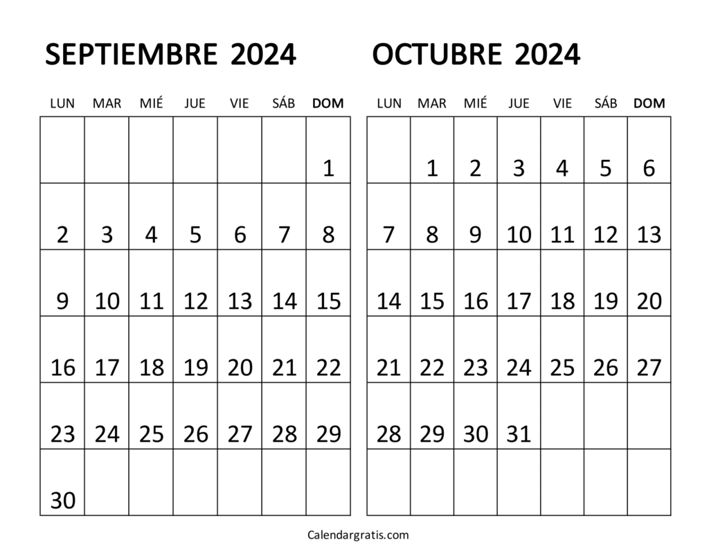 Calendario septiembre y octubre 2024