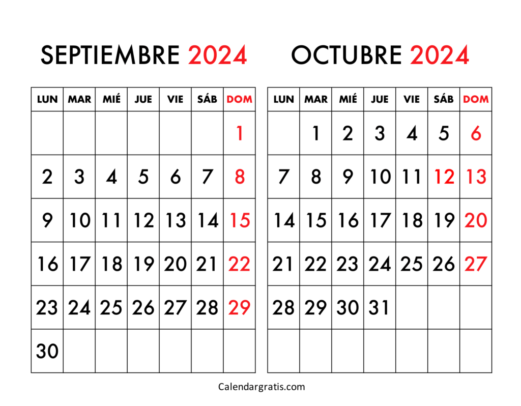 Calendario septiembre y octubre 2024 España