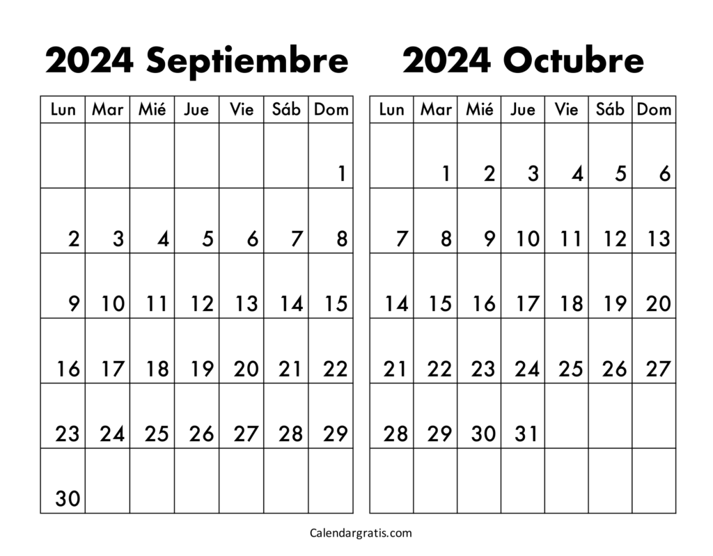 Calendario septiembre y octubre 2024 para imprimir