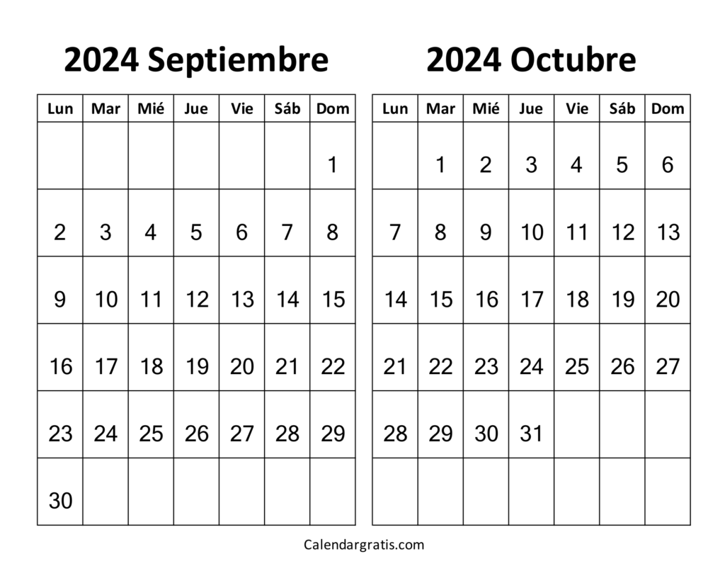 Septiembre octubre 2024 calendario gratis