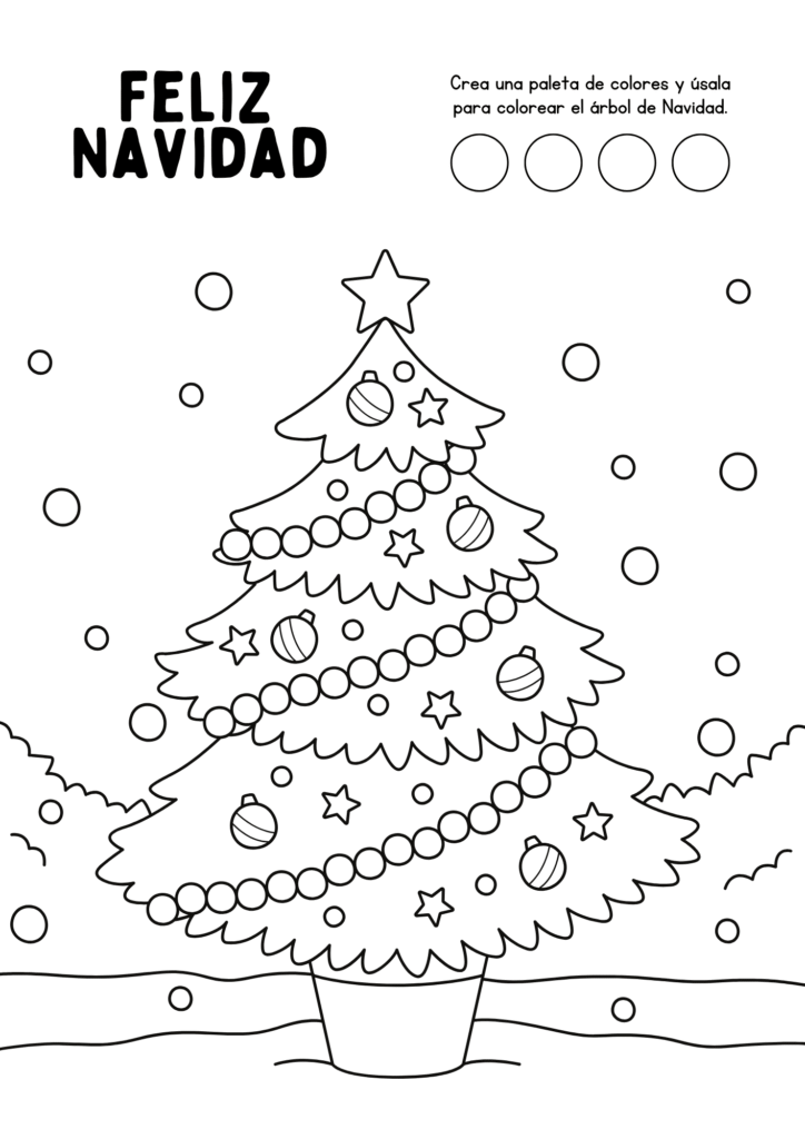 Dibujos de Navidad para Colorear — Árbol de Navidad con guirnaldas y adornos