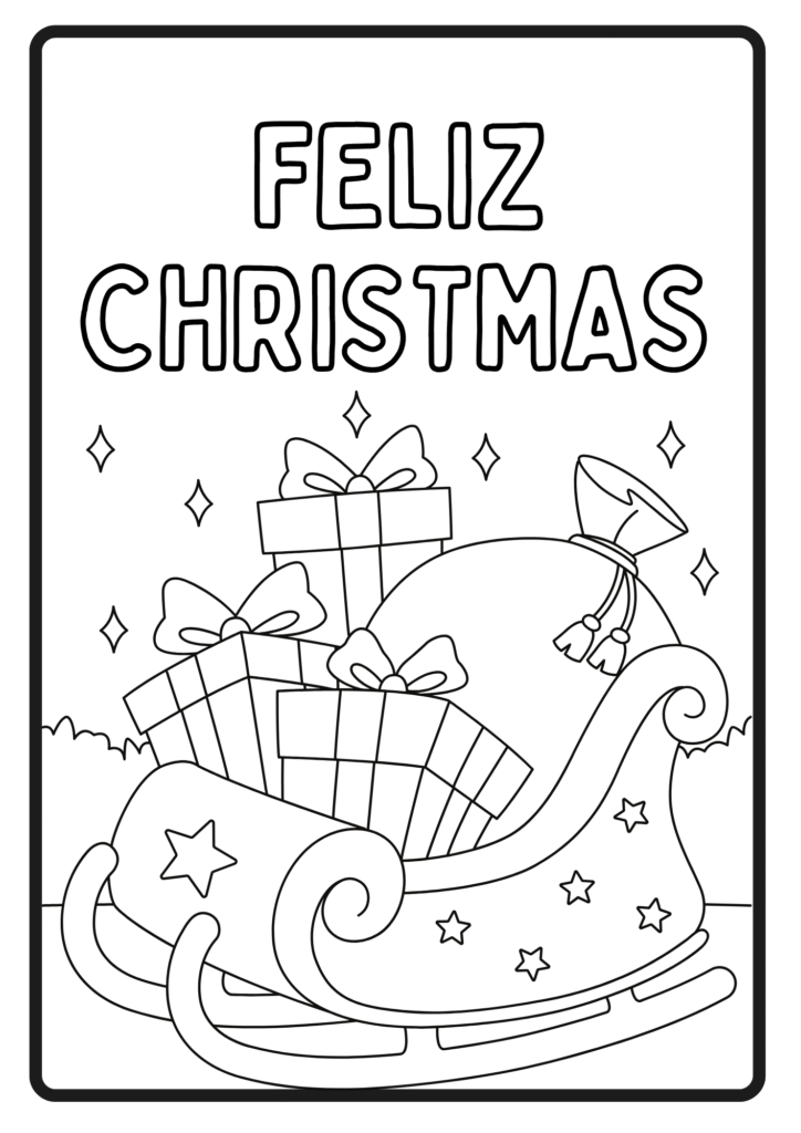 Dibujos de Navidad para Colorear — Trineo lleno de regalos listo para colorear