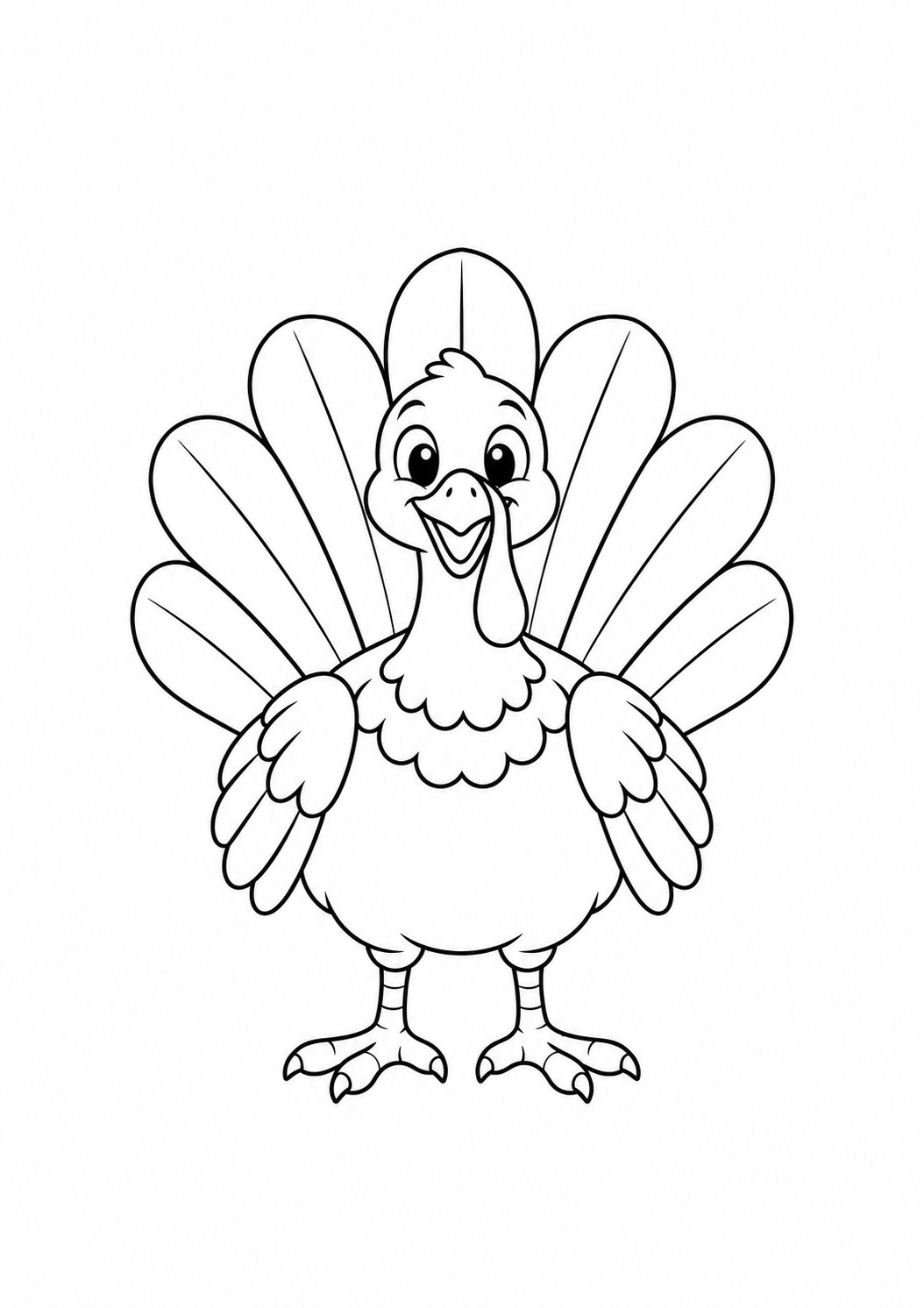 Pavo de frente: dibujo de Acción de Gracias para colorear