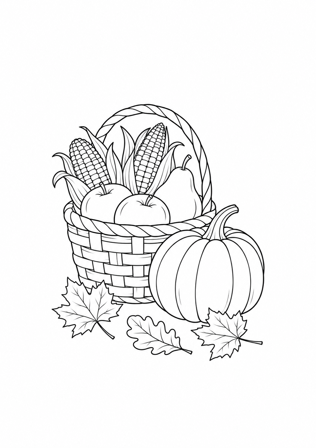 Cesta de cosecha con calabaza: dibujo de Acción de Gracias para colorear