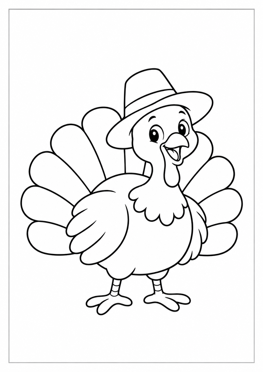 Pavo con sombrero de otoño: dibujo de Acción de Gracias para colorear