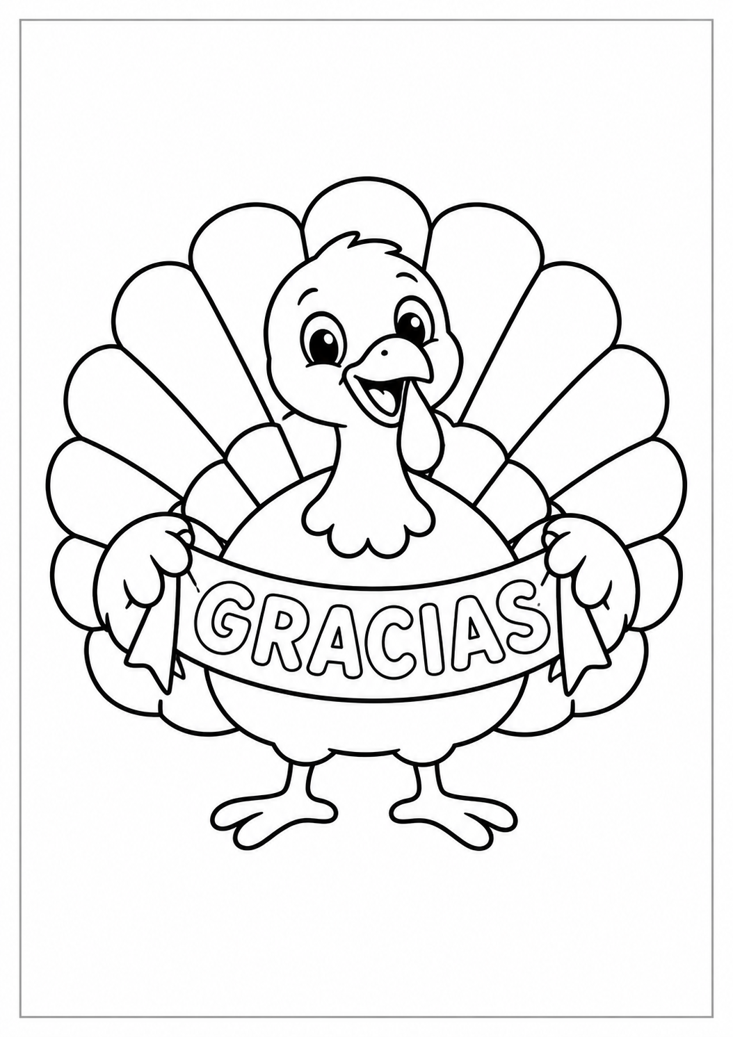 Pavo con banderín de gracias: dibujo de Acción de Gracias para colorear