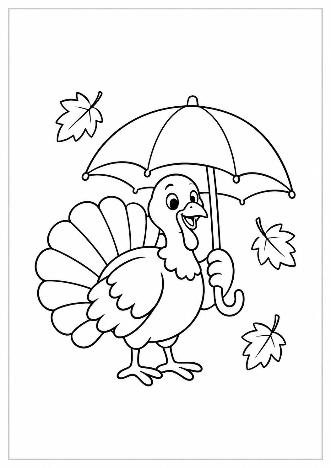 Pavo bajo un paraguas: dibujo de Acción de Gracias para colorear