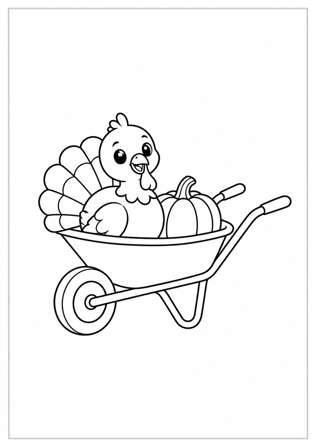 Pavito en una carretilla: dibujo de Acción de Gracias para colorear