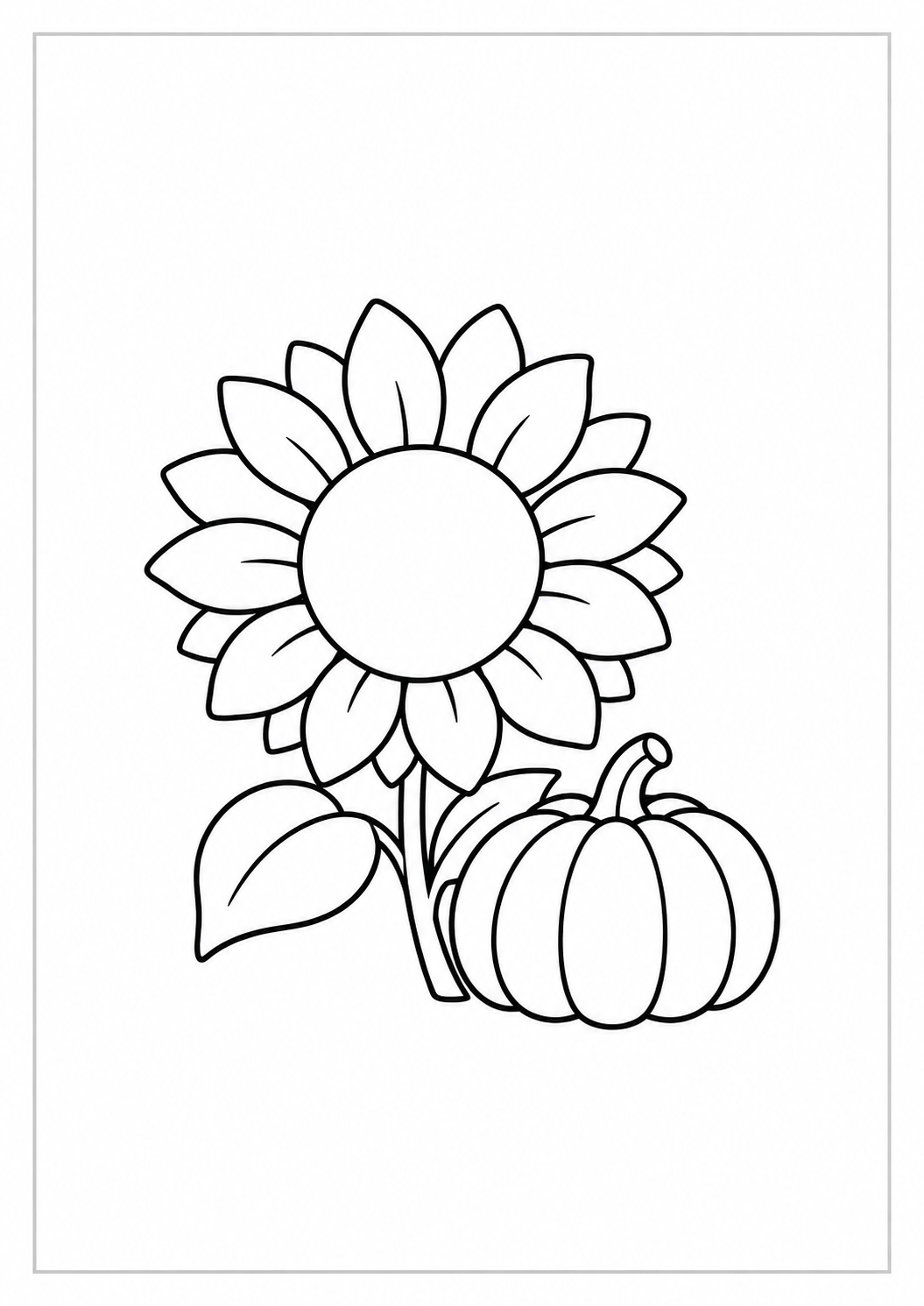 Girasol y calabaza: dibujo de Acción de Gracias para colorear