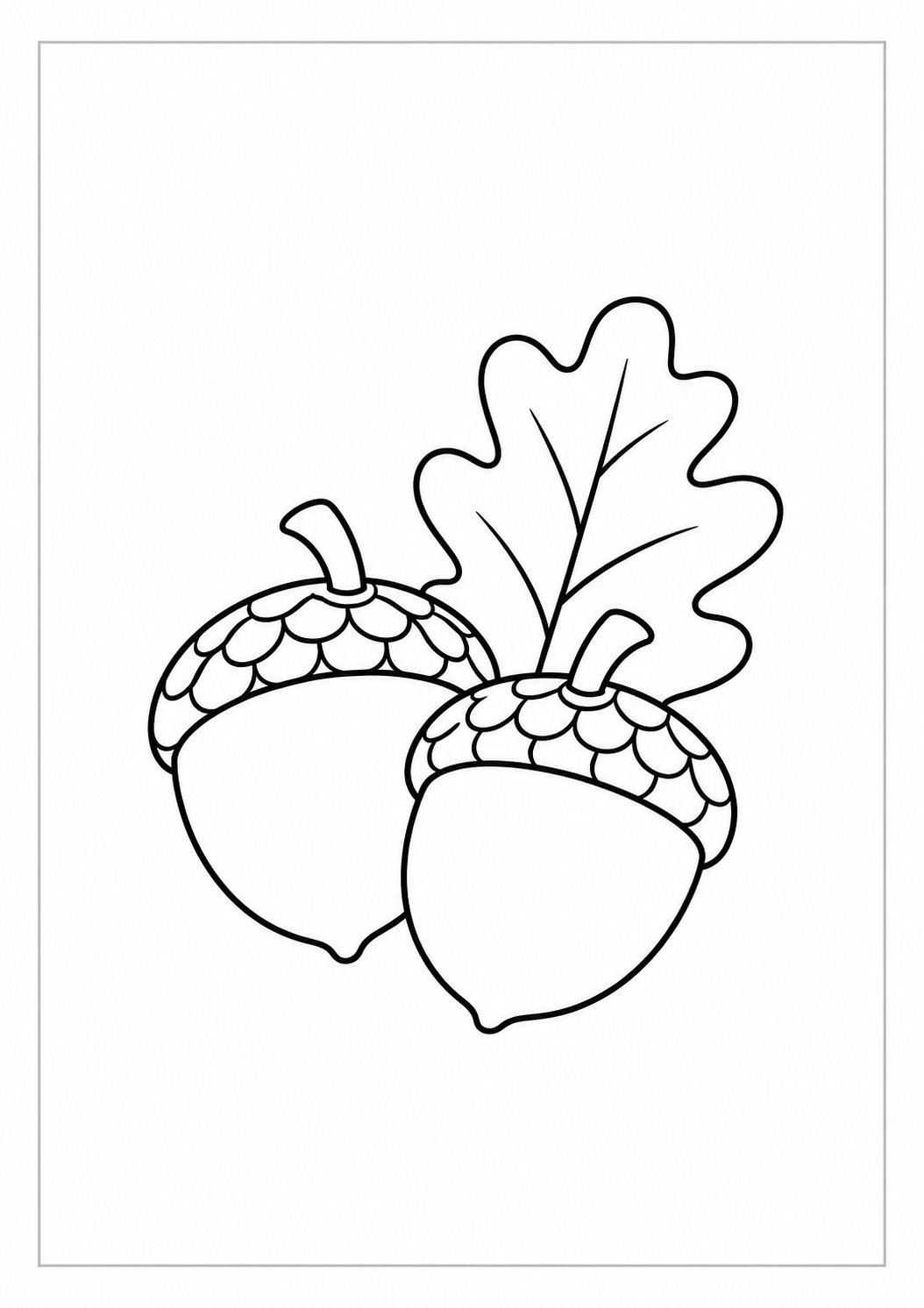 Bellotas y hoja de roble: dibujo de Acción de Gracias para colorear