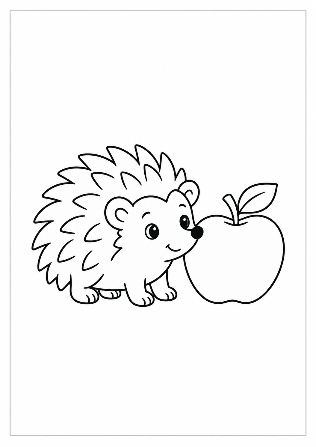Erizo junto a una manzana: dibujo de Acción de Gracias para colorear