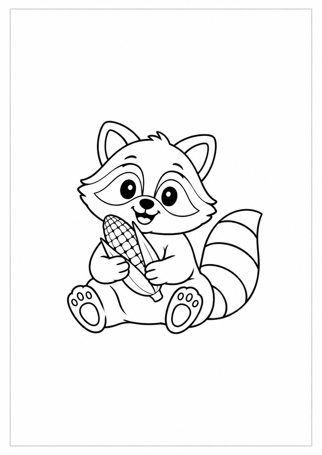 Mapache con mazorca: dibujo de Acción de Gracias para colorear