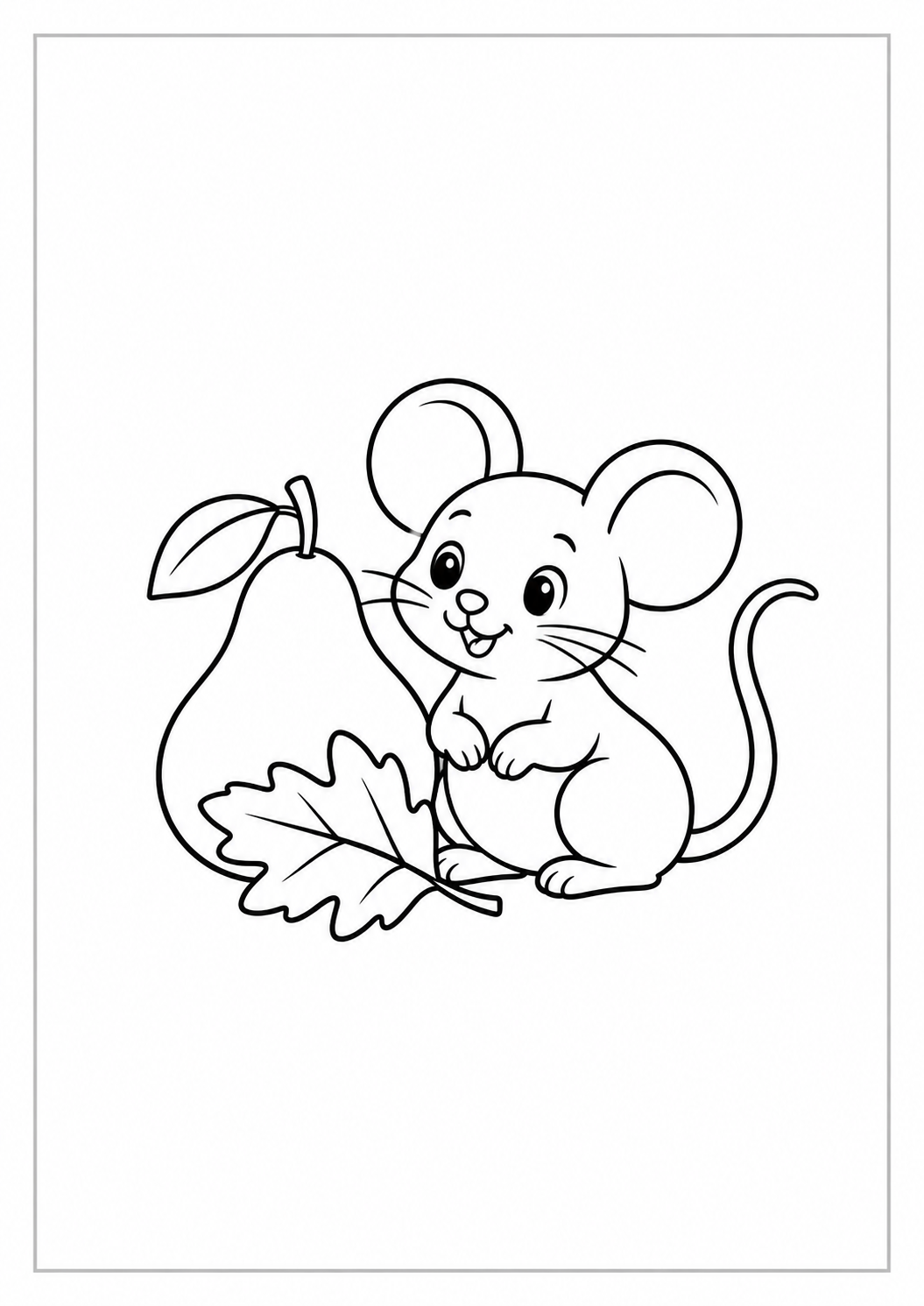 Ratoncito junto a una pera: dibujo de Acción de Gracias para colorear