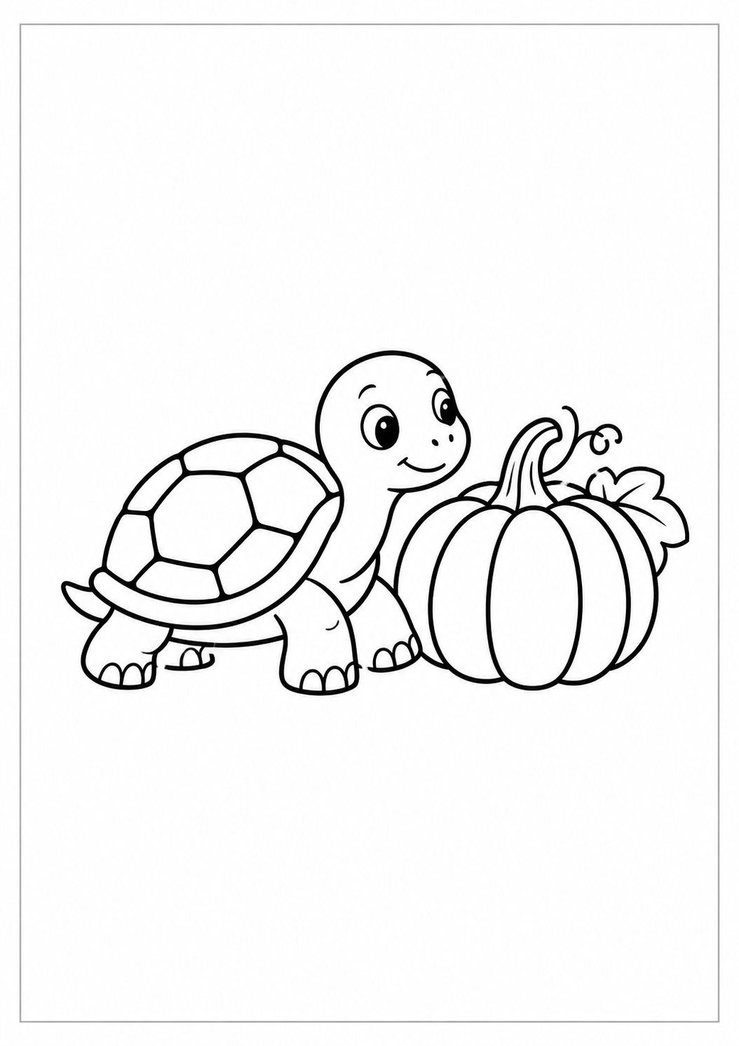 Tortuga junto a una calabaza: dibujo de Acción de Gracias para colorear