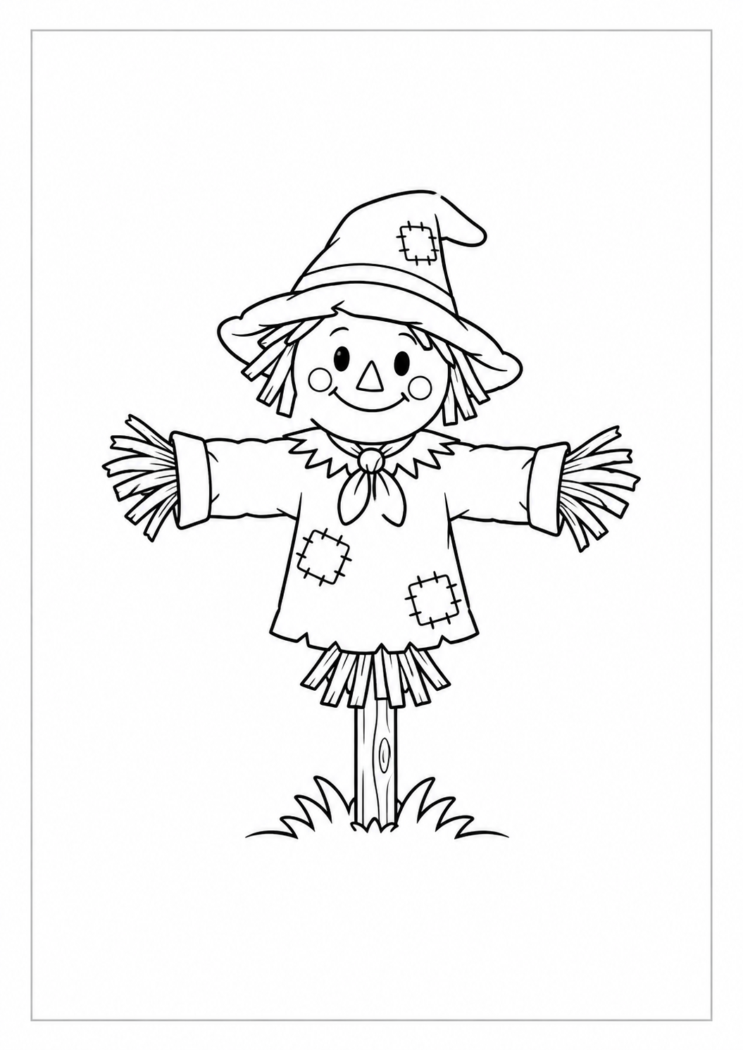 Espantapájaros sonriente: dibujo de Acción de Gracias para colorear