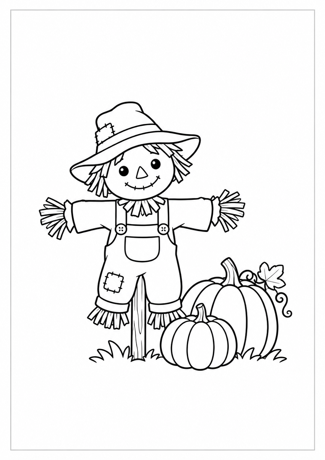 Espantapájaros con calabazas: dibujo de Acción de Gracias para colorear