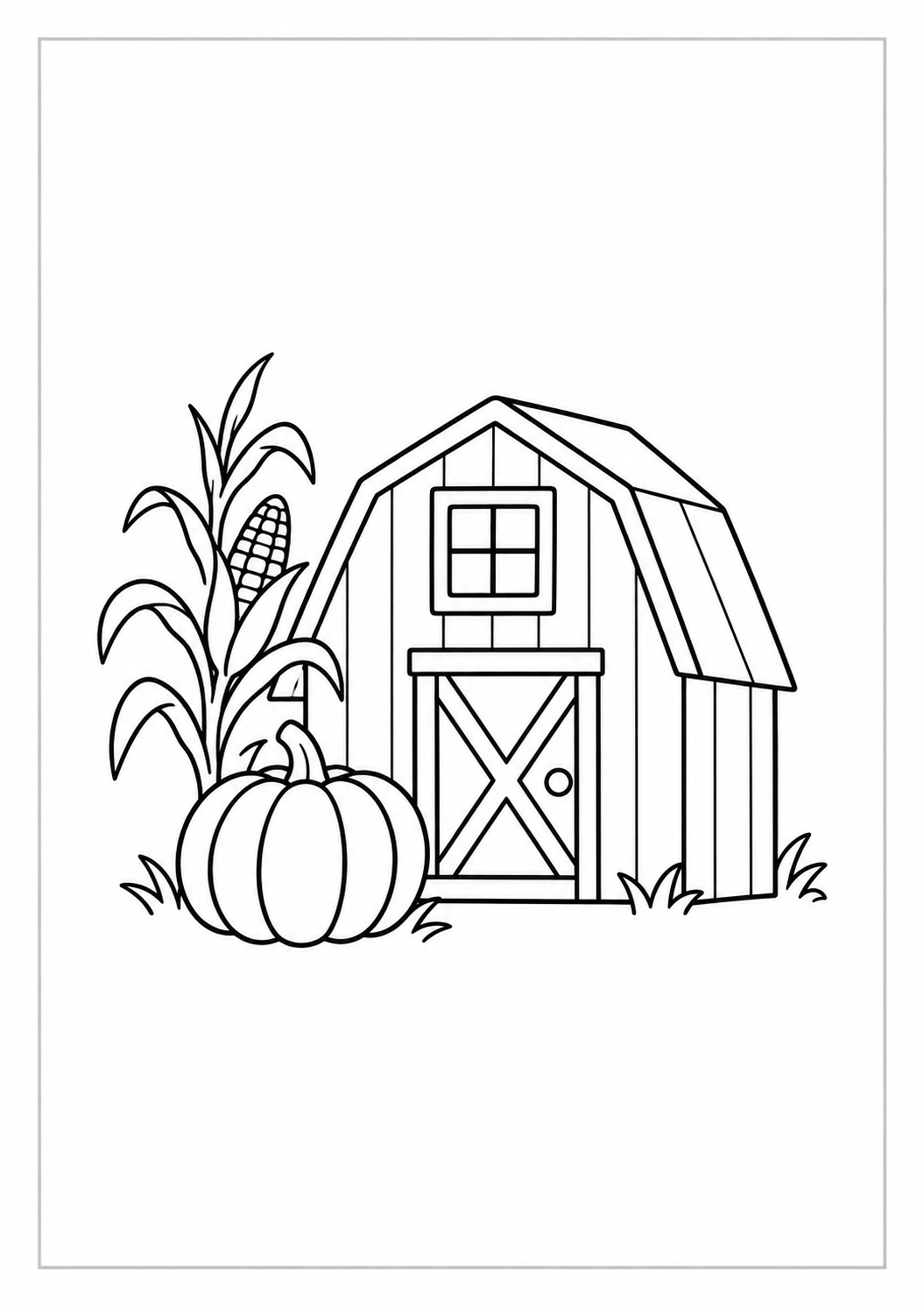Granero y cosecha de otoño: dibujo de Acción de Gracias para colorear