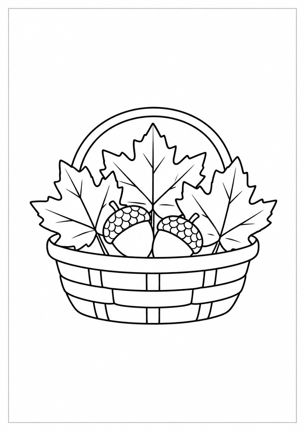 Cesta de hojas y bellotas: dibujo de Acción de Gracias para colorear
