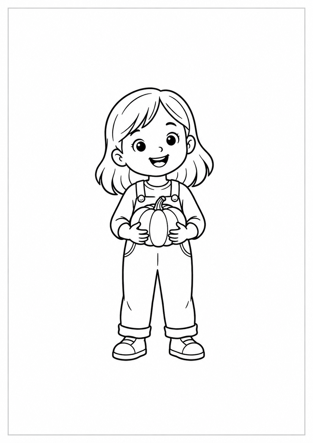 Niña con una calabaza: dibujo de Acción de Gracias para colorear