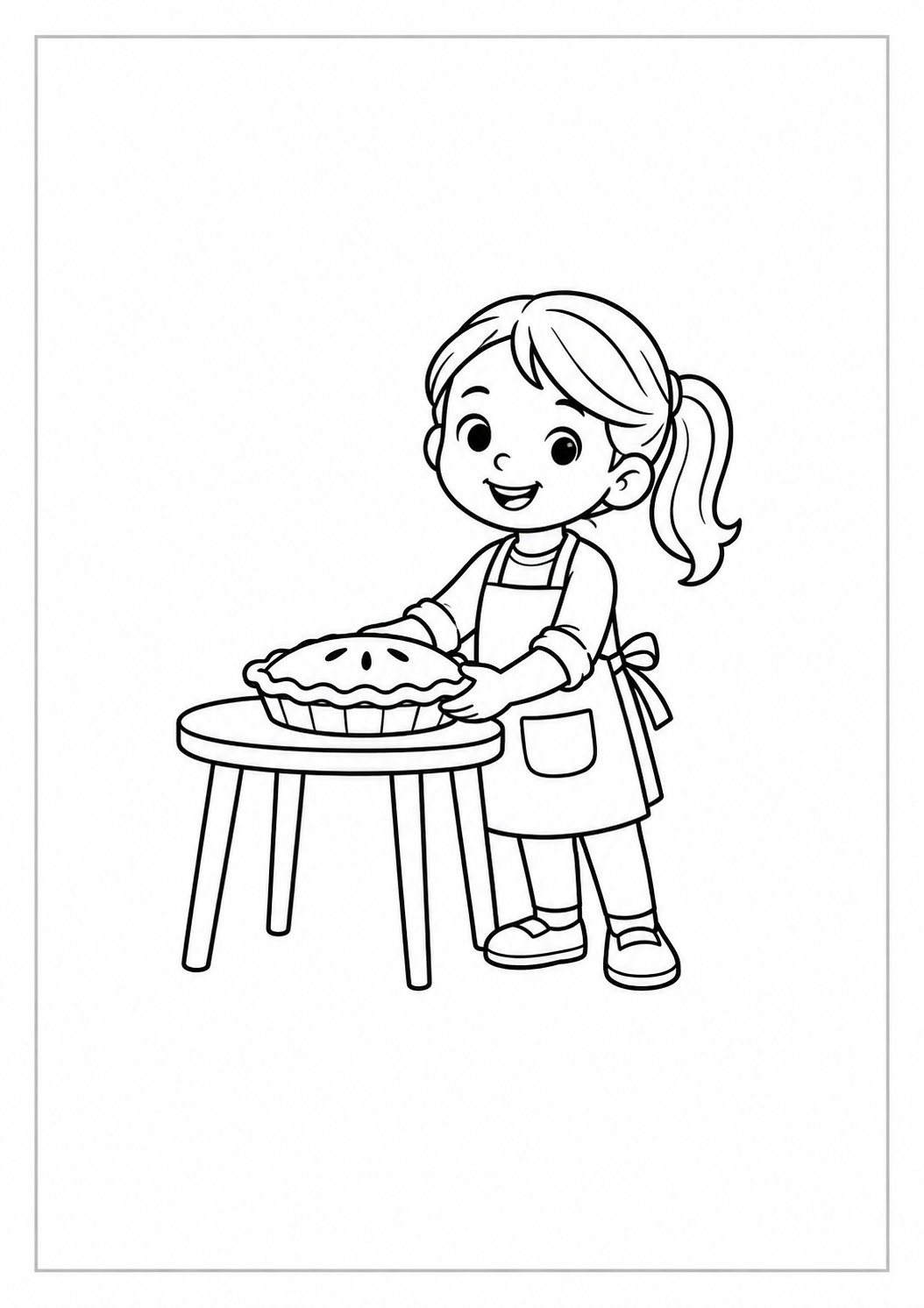 Niña preparando un pastel: dibujo de Acción de Gracias para colorear