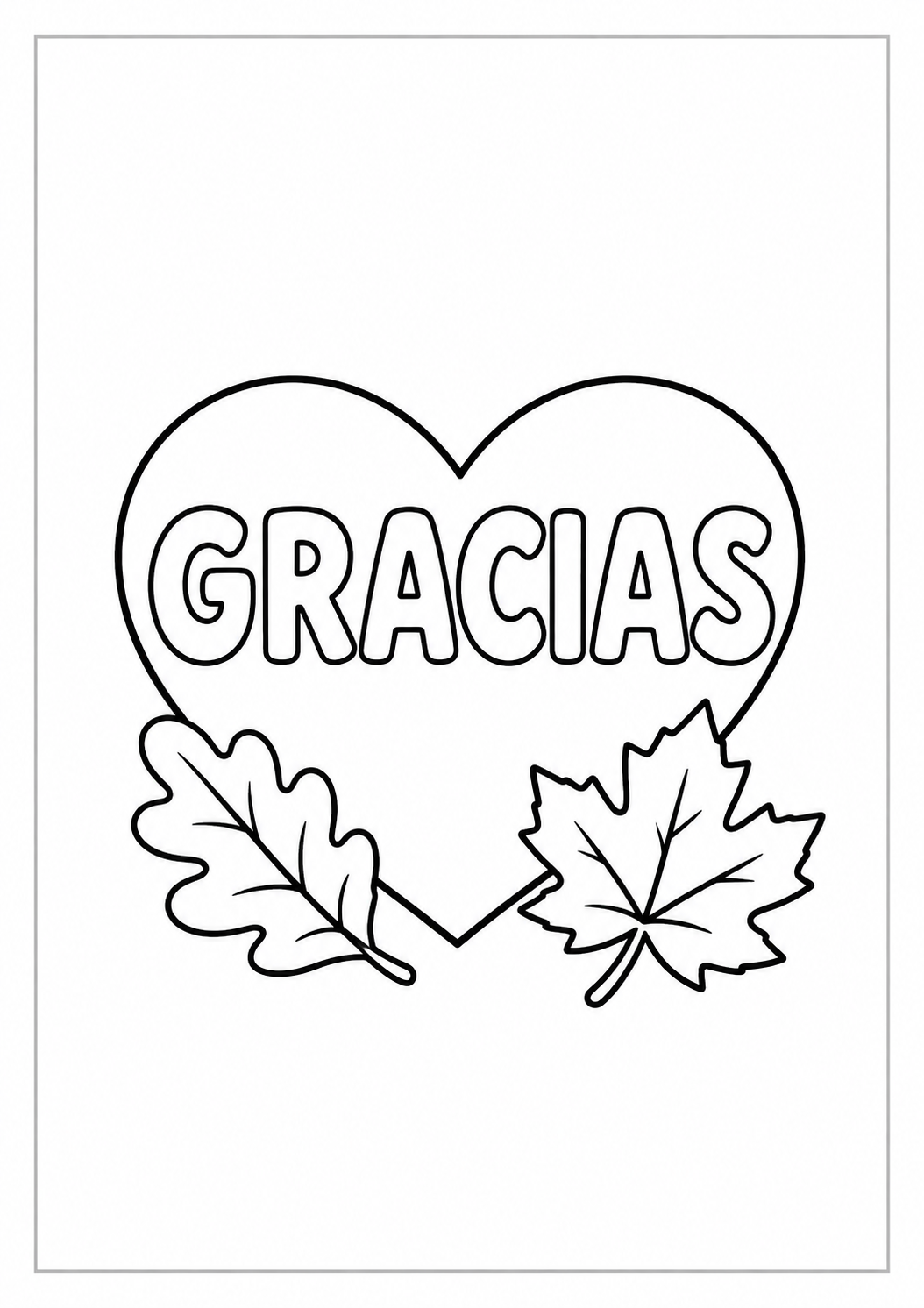 Corazón con la palabra gracias: dibujo de Acción de Gracias para colorear