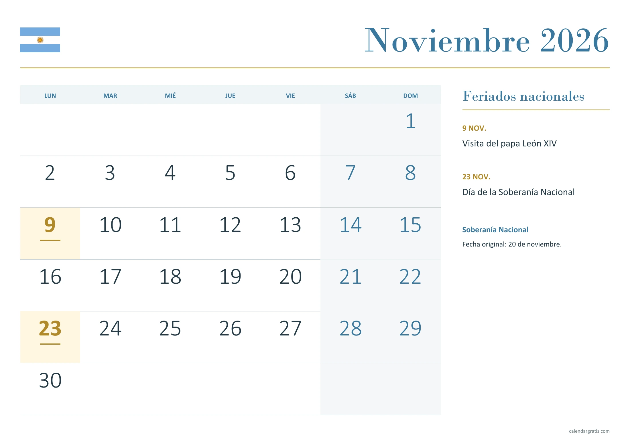 Argentina: noviembre con feriados