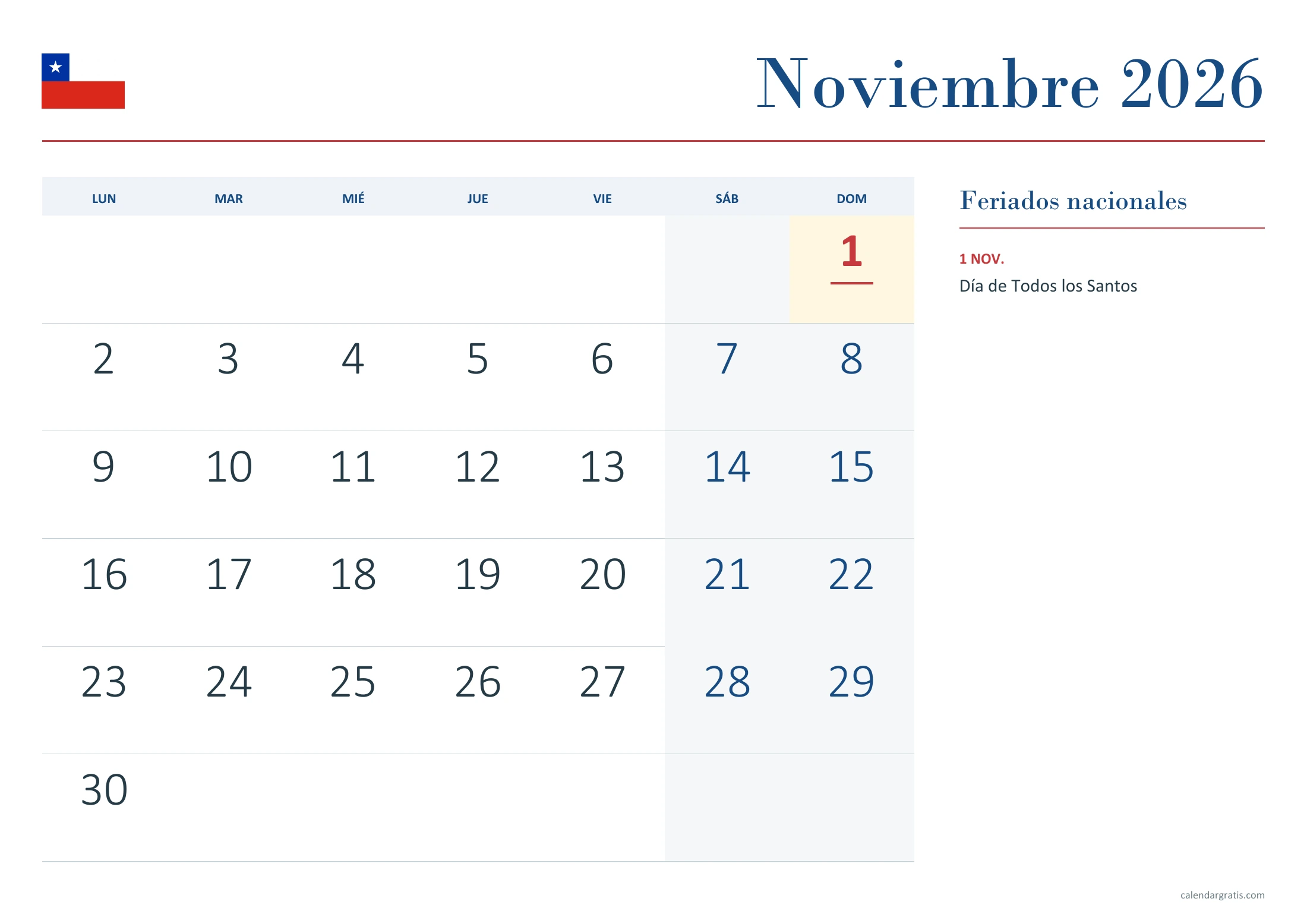 Chile: noviembre con feriados