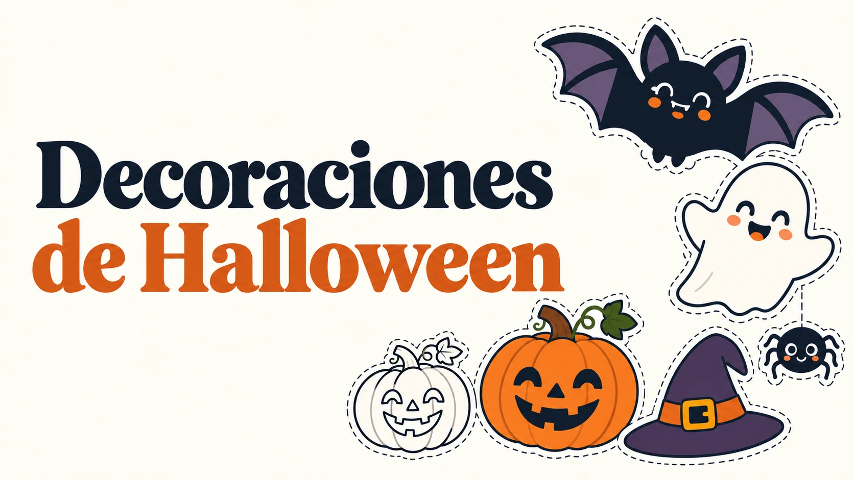 Decoraciones de Halloween para imprimir y recortar con calabaza, murciélago y fantasma.