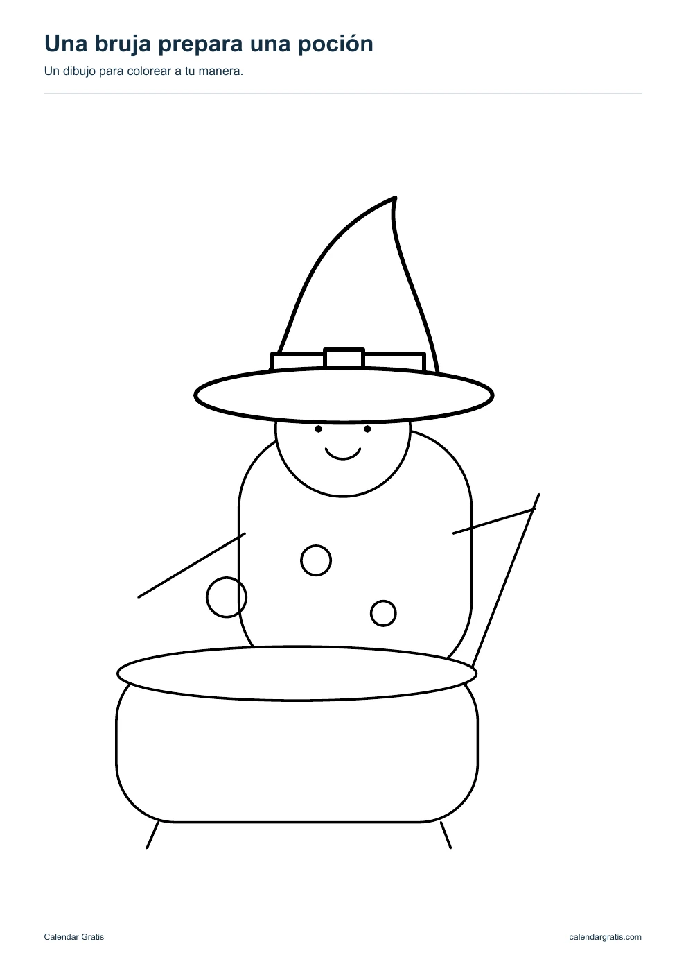 Una bruja prepara una poción: dibujo de Halloween en blanco y negro para colorear.