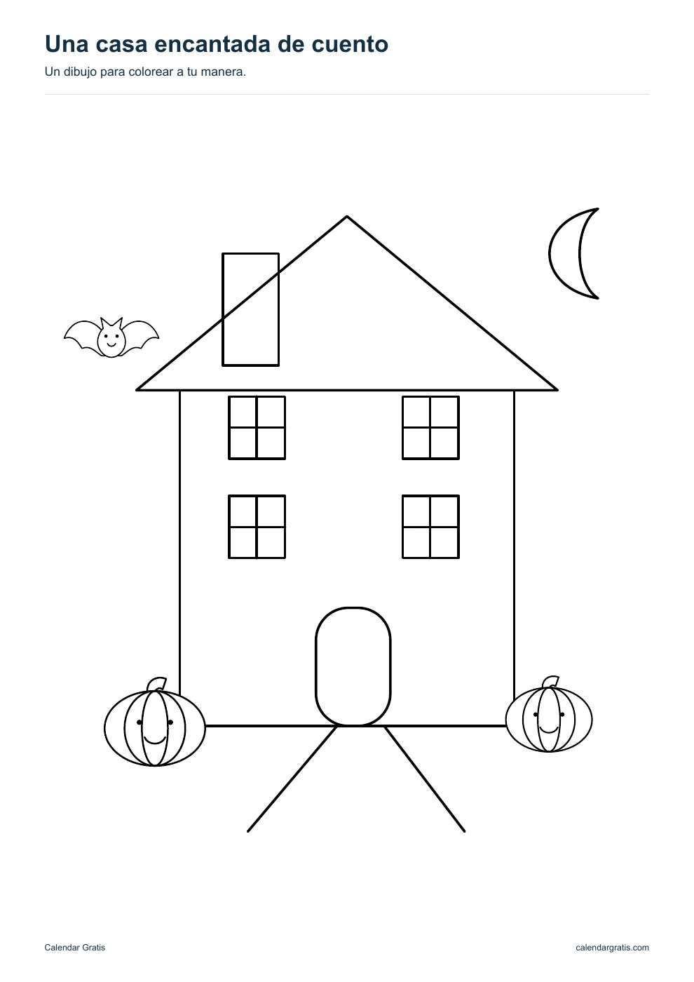 Una casa encantada de cuento: dibujo de Halloween en blanco y negro para colorear.