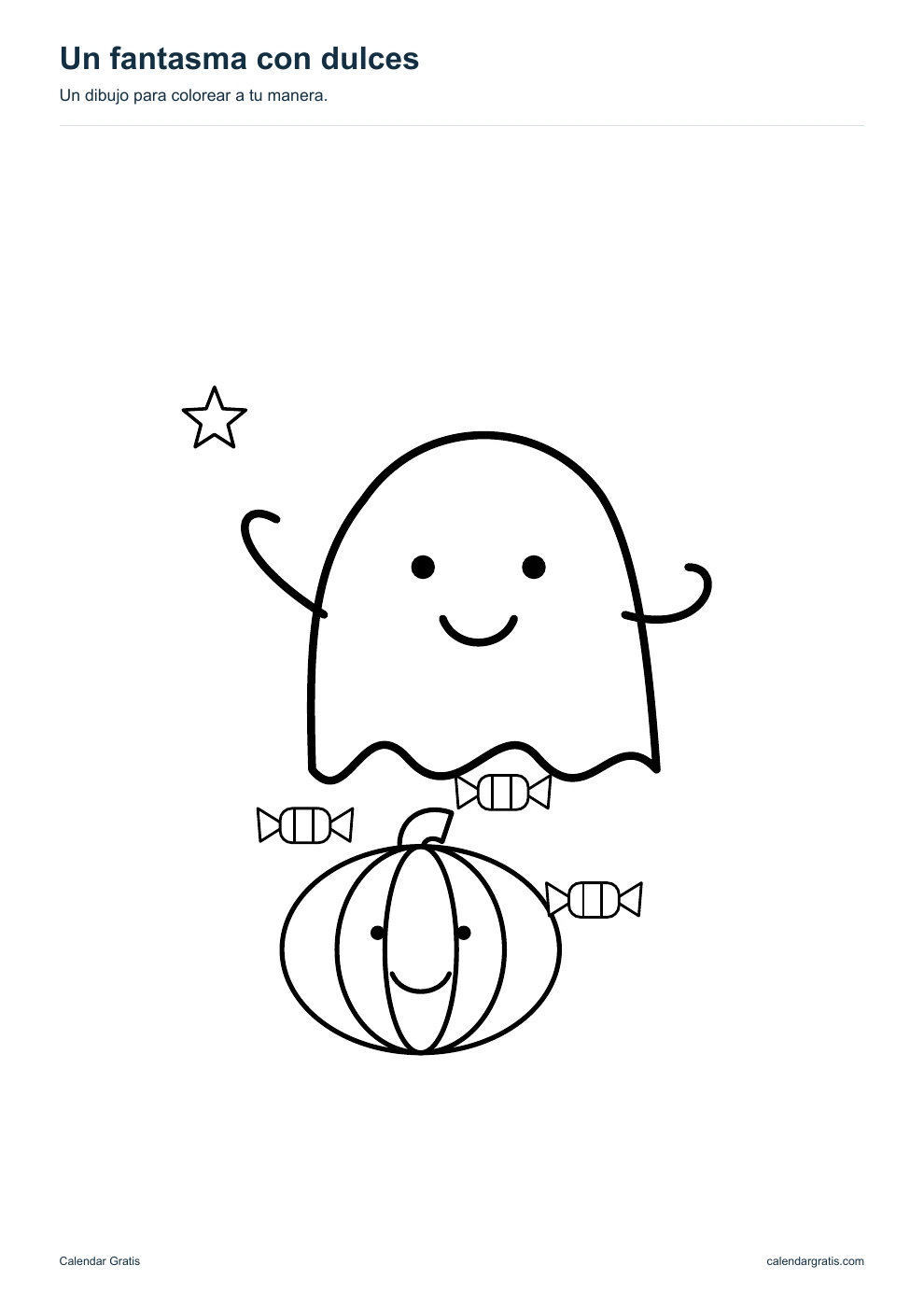 Un fantasma con dulces: dibujo de Halloween en blanco y negro para colorear.