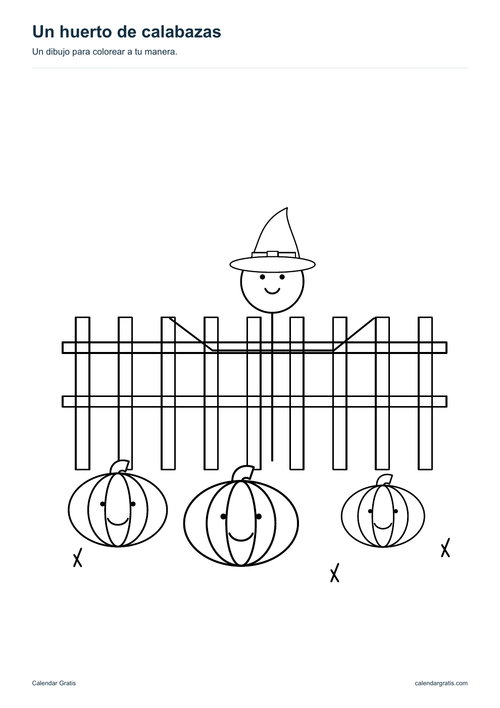Un huerto de calabazas: dibujo de Halloween en blanco y negro para colorear.
