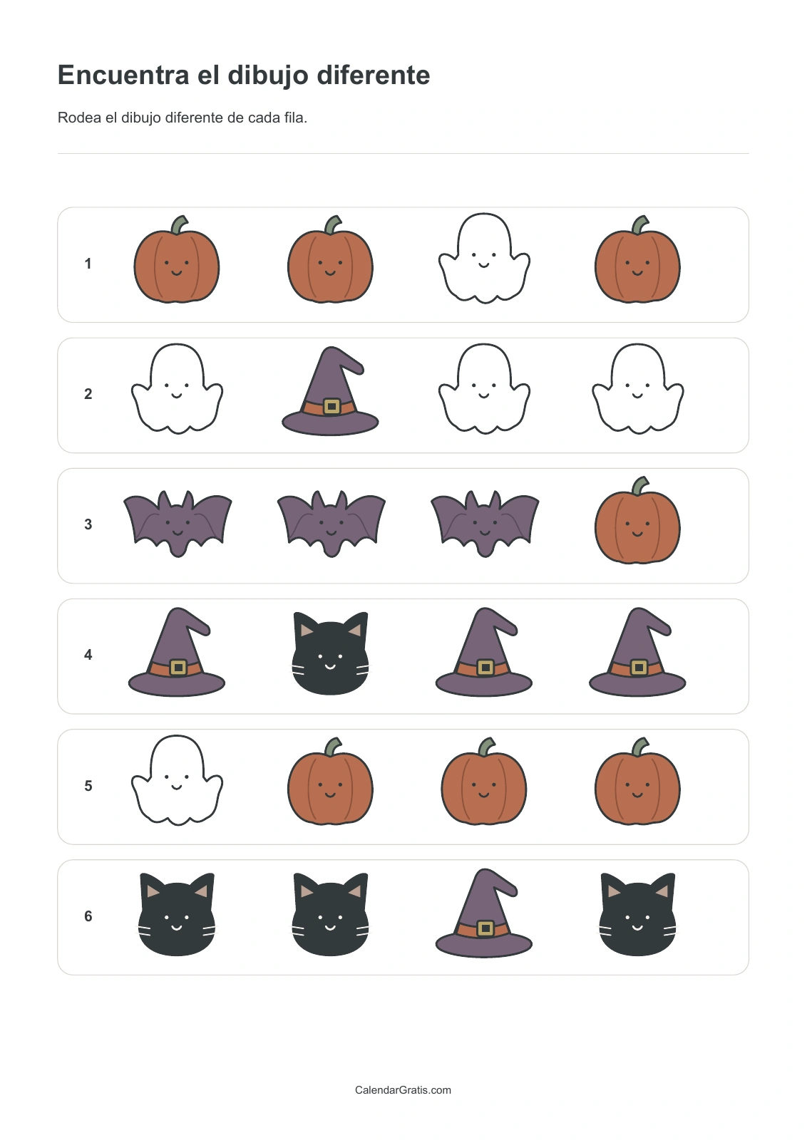 Juegos de Halloween para imprimir: encuentra el dibujo diferente