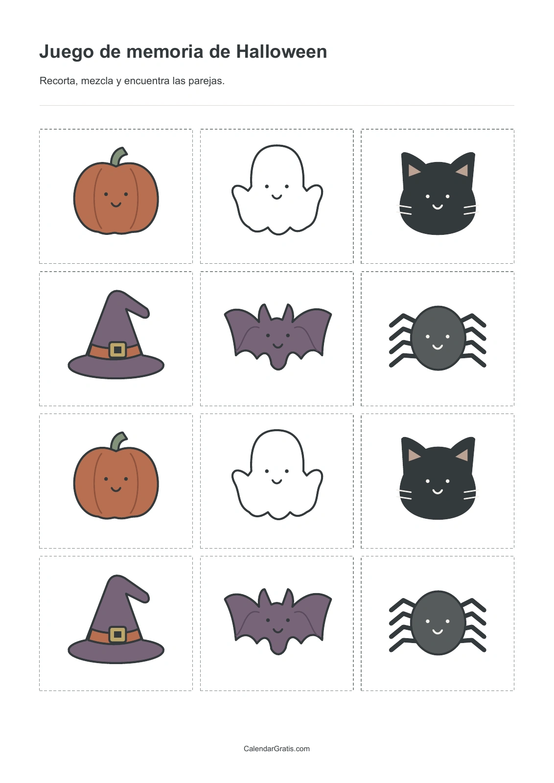 Juegos de Halloween para imprimir: juego de memoria de halloween
