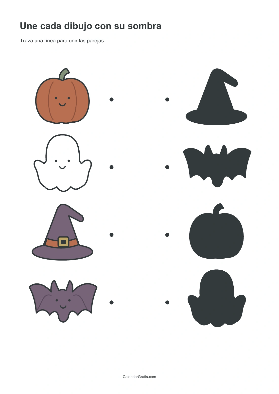 Juegos de Halloween para imprimir: une cada dibujo con su sombra