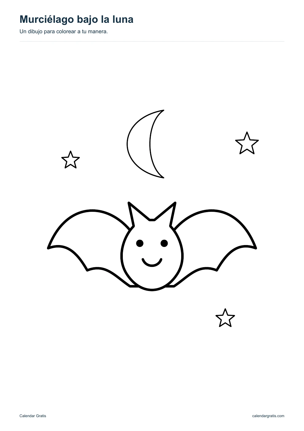 Murciélago bajo la luna: dibujo de Halloween en blanco y negro para colorear.