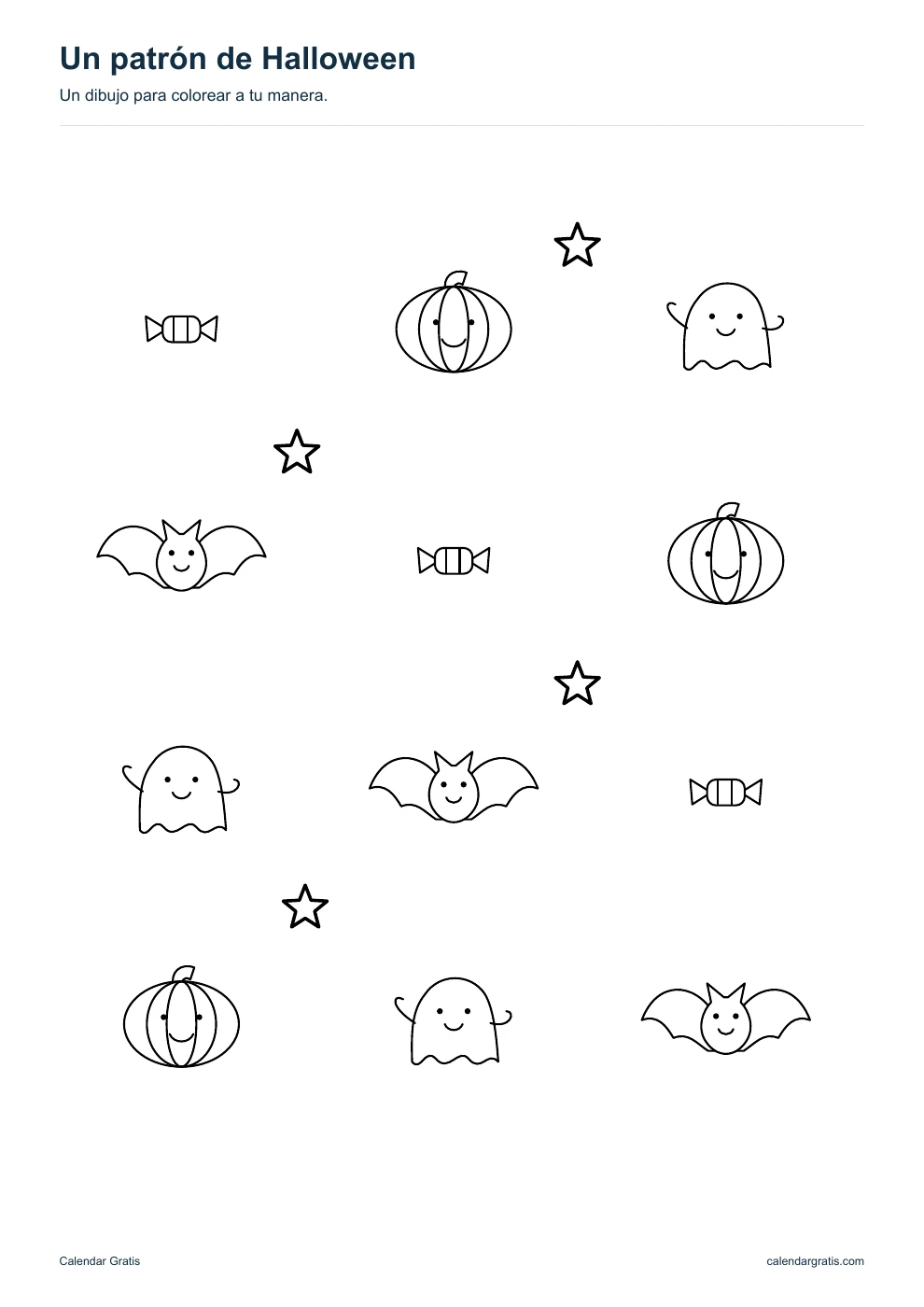 Un patrón de Halloween: dibujo de Halloween en blanco y negro para colorear.