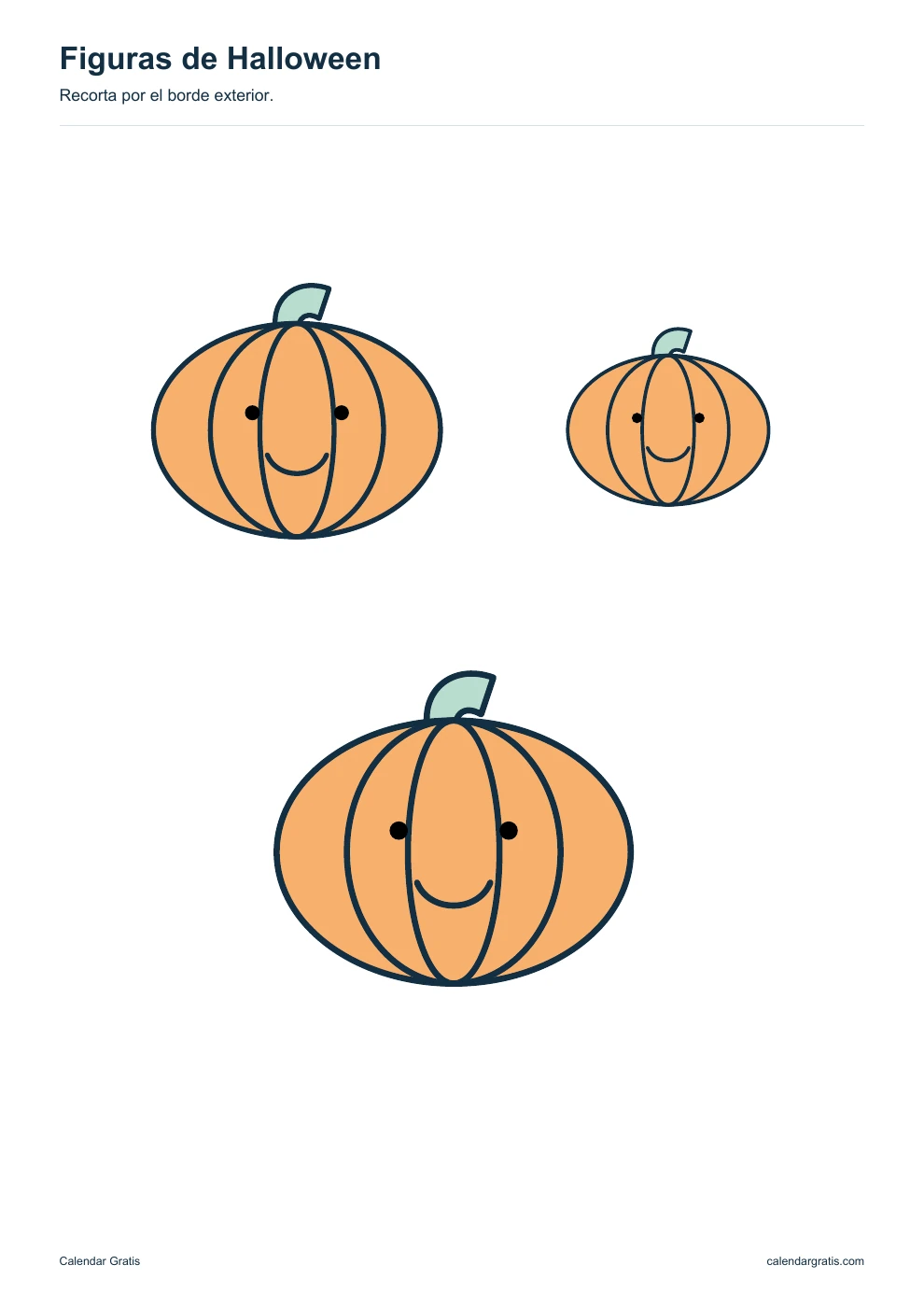 Calabazas a color: plantilla de Halloween para imprimir.