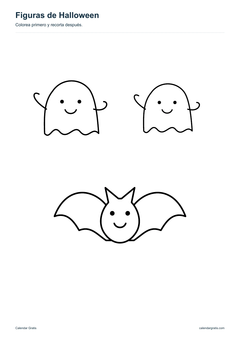 Fantasmas y murciélagos de contorno: plantilla de Halloween para imprimir.