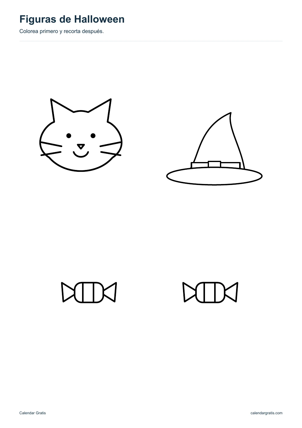 Gato y accesorios de contorno: plantilla de Halloween para imprimir.